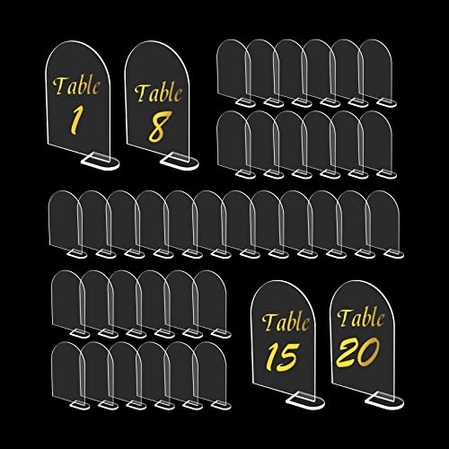 YWNYT 40 Sets Transparenter Bogen Acrylschild, klare Acryl Platzkarten Tischsitzkarten leere Gästeplatten Fliesen Namenskarten Acryl Bogen Tischnummern für DIY Hochzeit Dinner Partys, 4 x 6 Zoll
