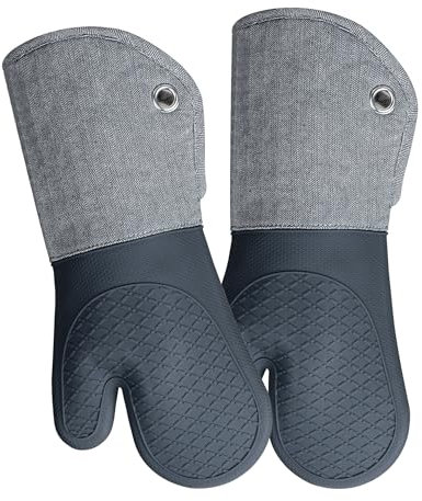 Professionelle Mikrowellen-Silikon-Ofenhandschuhe, 1 Paar, Küchenhandschuh-Set für Hitzebeständig mit 500 Grad, Küchenhandschuhe, Topflappen für Grillen, Kochen, Backen (Grau)
