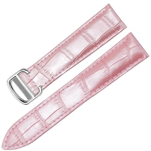 CYSUE Uhrenarmband für Cartier TANK SOLO RONDE DE Echtleder Uhrenkette Faltschnalle Uhrenarmband Zubehör Uhrenarmband Gürtel (Farbe: Rosa Silber, Größe: 16 mm)
