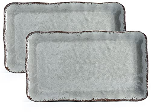 LEHAHA Melamine Crackled Rustic Serving Platter Set of 2, Farmhouse Large Rectangle Trays for Food, Entertaining and Party Use, 17.5x 10, Grey
