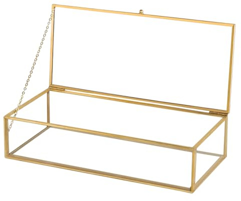 Giadun Vintage Glass Keepsake Box, Rectangle Jewelry Display Organizer Box Vanity Lidded Box Home Decor Accent Decorative Box for Storage Trinket Rings Bracelet