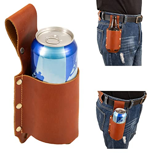 Beer Holder,Leather Beer Holster Bottle Holders,Beer Belt Holder Beer Gifts For Men.BBQ/Grilling Gifts For Travel Camping Party Outdoor.