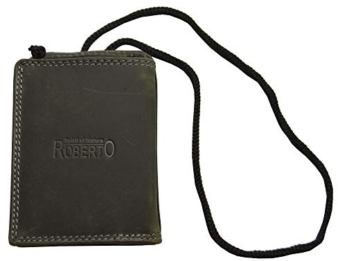 flevado Roberto Brusttasche Ledergeldbörse mit Druckverschluss Umhängeband Urlaubsbörse für Damen und Herren Leder schwarz mit RFID
