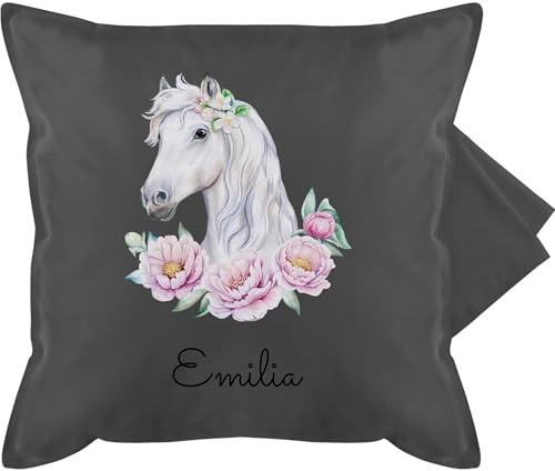 Kissenbezug - Pferde - Pferdekopf Motiv mit Name personalisiert I Pferdemotiv I Pferd Name - 50 x 50 cm - Grau - personalisierte Geschenke mädchen pferdekissen Reiter pferdemädchen kuschelkissen
