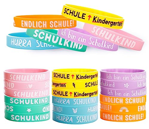 COLOFALLA 24 Stück Einschulung Armbänder Endlich Schulkind 2025 Party Mitgebsel Einschulung Schulanfang 1. Schultag Schultüte Füllung Geschenke Junge Mädchen