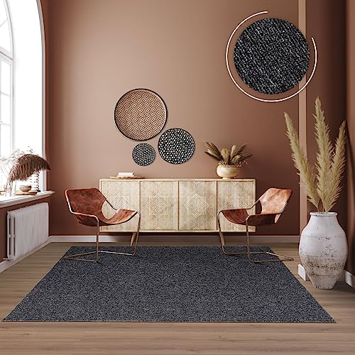 TT Home Waschbarer Wohnzimmer Teppich Esszimmer Kurzflor Unifarben Melierte Optik Modern, Farbe:Anthrazit, Größe:160x220 cm