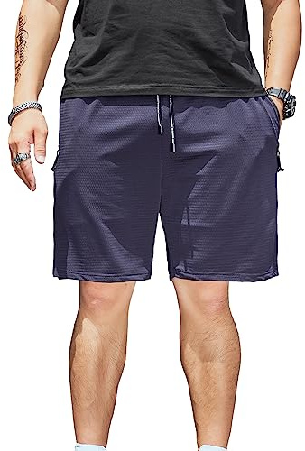 Jamron Herr Stora Storlekar Stretch Fit Gym Athletic Mesh Shorts Andningsbara Snabbtorkande Sportshorts Löparshorts med Dragkedjefickor Blå 5XL