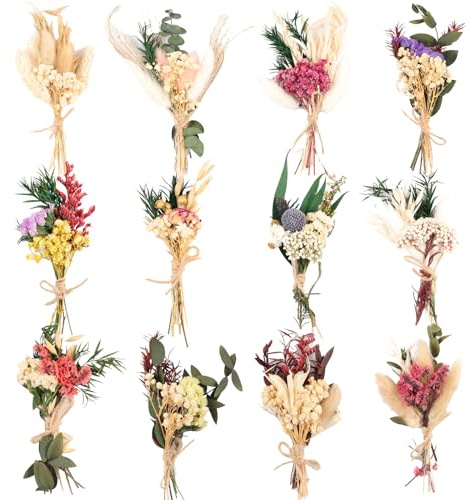 Fumwase 12Pcs Mini Dried Flower Bouquet Wildflowers Flowers for Vase Natural Real Flowers for Crafts Small Boho Bulk Dried Flowers for DIY Photo Props Gift Wedding Decor