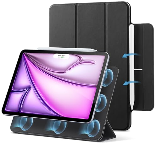 ESR Coque pour iPad Air 13 Pouces (2025/2024), iPad Pro 12.9(2022/2021), Fixation Magnétique Puissante, Coque Fine à Trois Volets, Support Pencil Pro/USB-C, Protection Durable, Série Rebound, Noir