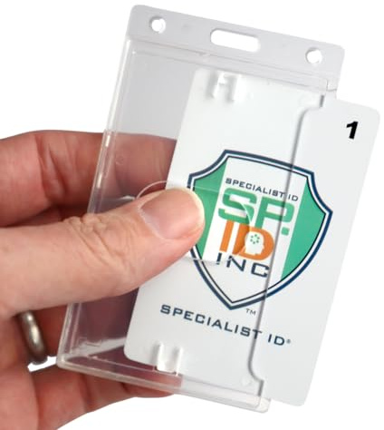 3 Pack - Crystal Clear Heavy Duty Badge Holder - Vertical Hard Plastic ID Badge Holder for Badges - Rigid Case Single I'd Protector Access Card Holder for Lanyards, Clips & Reels by Specialist ID