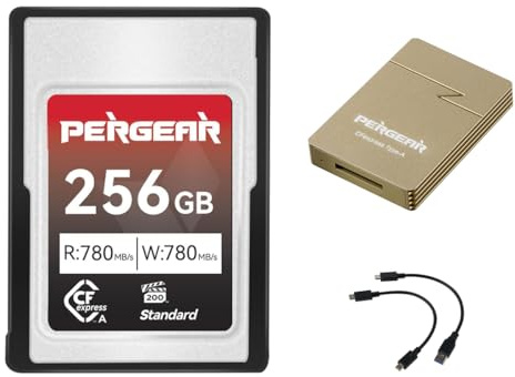 PERGEAR Standardserie 256GB CFexpress Typ A Speicherkarte mit Kartenleser | bis zu 780 MB/s Lesegeschwindigkeit 780 MB/s Schreibgeschwindigkeit für 4K/8K-Aufnahme kompatibel für Sony Alpha & FX-Kameras