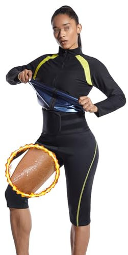 Weyot Traje Sauna Mujer Adelgazante, Conjuntos De Sudor, Traje De Sauna para Mujer, Trajes De Sudoración para Fitness Boxeo Yoga Running Gimnasio,L,Blue