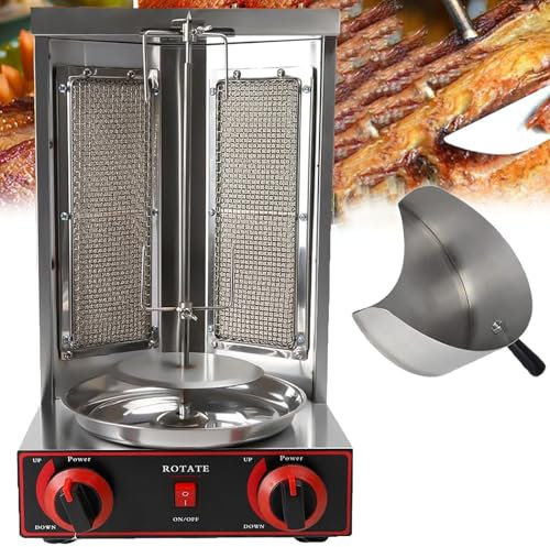 Dfdieratve MáQuina para Asar Shawarma con 2 Quemadores, MáQuina para Cocinar Pollo Shawarma, Asador Vertical a Gas con Gyro, para Cocina de Restaurante en Casa,barbecuestove+Shovel