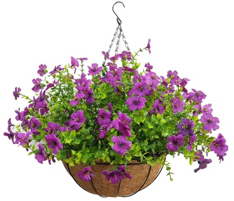 Aflorshope Fleurs artificielles de marguerite en suspension, fleurs artificielles violettes en suspension, fausses fleurs artificielles, plantes artificielles pour panier de jardin extérieur, pour