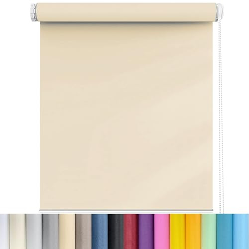 Estor de tela prémium para luz diurna y nocturna, 90 x 50 cm, con protección UV y propiedades térmicas, fácil de instalar, estor enrollable opaco para baño y oficina, color beige