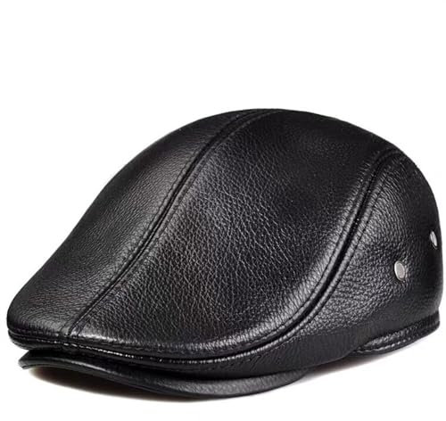 ASumPio Herren Outdoor Ledermütze Winter Baskenmütze Männlich Warme Ohrenschutzmütze Echtes Leder Dad Hat,Schwarz-Groß
