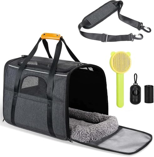 Hundetasche katzentasche Transportbox mit Katze-Tragetasche Airline genehmigt für mittlere, kleine Hunde Katzen unter 20 lbs, mit Geschirr Haarentfernungsbürste