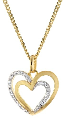 GLIZZ Anhänger Herz Gold 333/8K an vergoldeter Silberkette GL8673 | wunderschöner Halsschmuck für Damen, edle Geschenkidee und tolles Accessoire,
