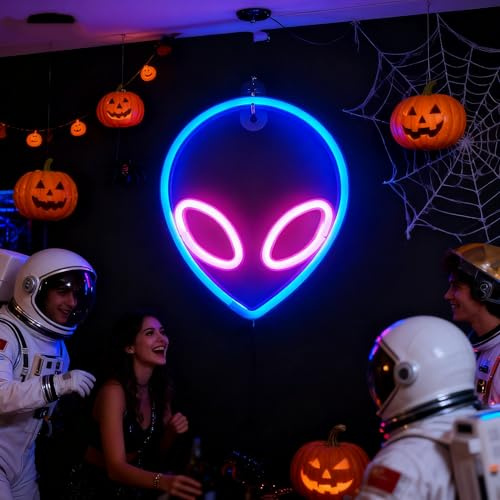 Alien-Neonschild, 1 Stück Alien-Stirnlampe, USB- oder 3-AA-Batteriebetrieb, cooles, witziges Anime-Neonschild für Schlafzimmer, Gaming-Zimmer, ästhetische