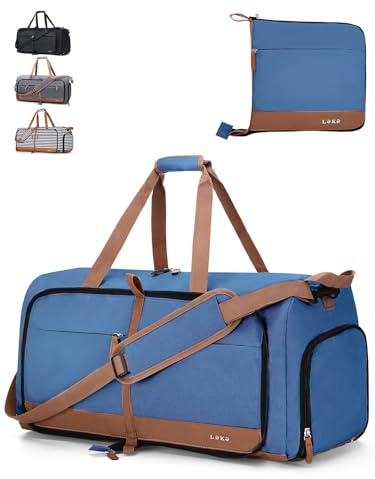 Lekesky Borsone da Viaggio Borsone Palestra Donna Uomo 80L, Borsa da Viaggio Weekend Pieghevole con Scomparto Scarpe, Leggero Impermeabile Borse Bagaglio a Mano per Sportiva Ospedale, Blu Scuro
