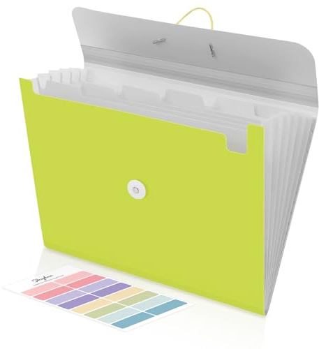 SKYDUE dokumentmapp A4, fack A4 med 7 fack och elastiskt band, mapp/mapp/mapp/mapp/mapp/mapp för kontor, skola och hem (gulgrön)