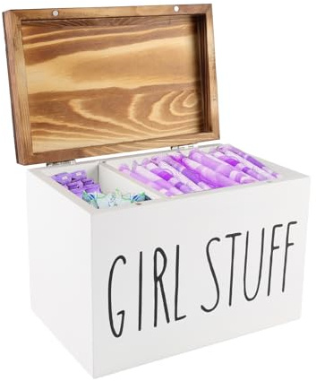 Caja higiénica de 2 compartimentos con tapa, caja de tampón, almacenamiento para baño, almohadillas de algodón y bastoncillos de algodón, práctico organizador para productos sanitarios, cosméticos