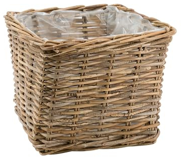 Klocke Dekorationsbedarf Rattan Korb - Pflanzkorb mit Folie – Natur - Handgefertigter Blumenübertopf - Vielseitiger Deko-Korb für Zuhause & Garten (32x32x28 cm)