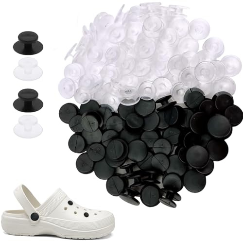 200PCS Buckle Plastic Button, Plastic Shoes Charm Rivets, 2 Colors Black and Transparent Buttons DIY Shoes Charm Accessories,Strap Buttons & Charm Backs Set for Croc DIY Shoes