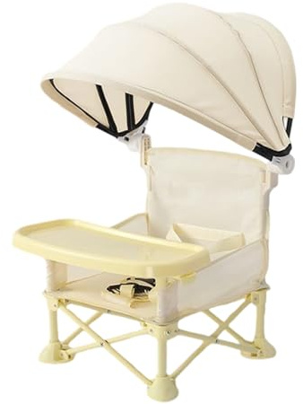 Baby Campingstuhl Faltbar | Kinder-Hochstuhl Mit Sonnenschutz Und Abnehmbarem Tablett | Babystuhl für Unterwegs | Tragbarer Babyhochstuhl für Picknicks, Partys Und Familienessen Im Freien