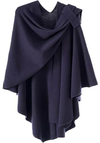 Poncho en cachemire pour femmes, écharpe, cape, cardigan en tricot, pour les femmes, cadeau pour mère, bleu marine, taille unique
