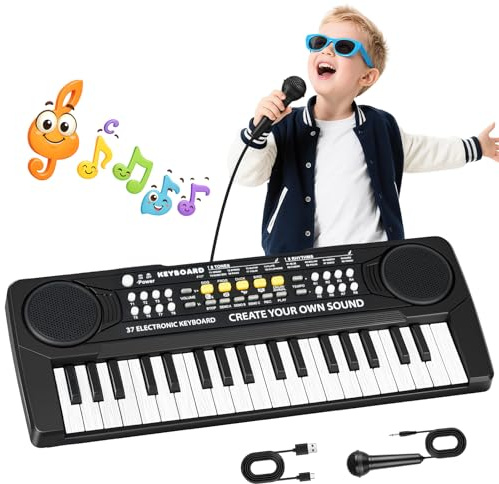 m zimoon Kids Piano Keyboard, 37 Keys Electronic Music Piano for Kids with Microphone Portable Multi-Function Musical Instruments Educational Toy Birthday Gifts for Girls Ages 3-8 Black