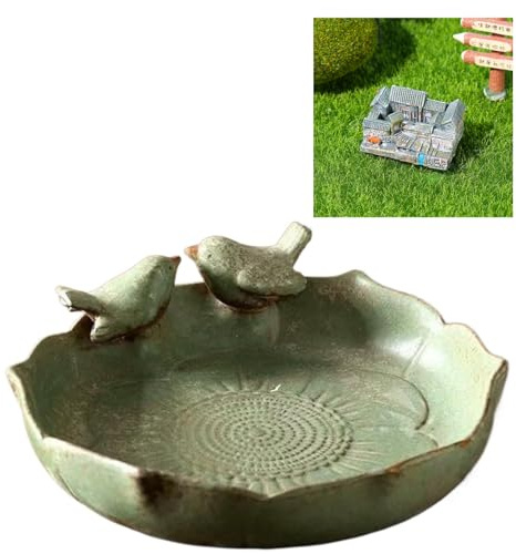 Vogeltränke für den Garten, aus Keramik, kommt mit einem Gartenmodell, Vogelfutterbehälter, 25,4 cm, Kolibri-Bewässerungsbehälter für Gartendeck