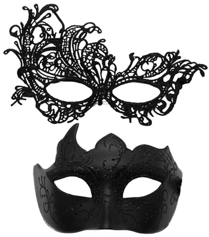 hommova 2 PCS Masquerade Masks for Women Men, Couples Half Face Masquerade Ball Masks for Parties and Bars Halloween Venetian Carnival