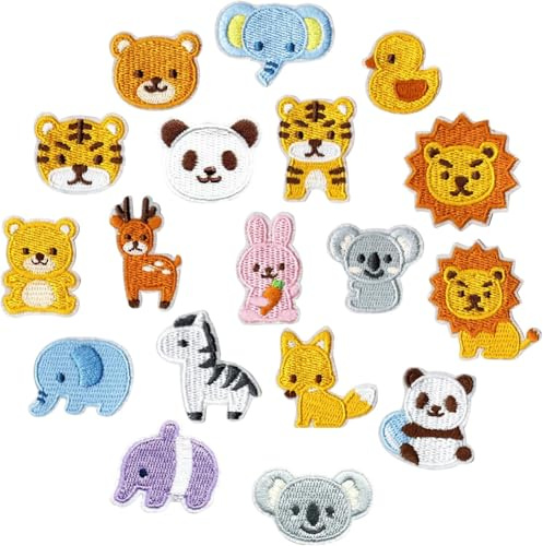 Aufnäher zum Aufbügeln mit Tiermotiven 18 Stück, Tier Patches niedliche Aufnäher Selbstkleber DIY ohne Nähen bestickte Reparatur, Aufbügelflicken für Kleidung Jacken Rucksäcke Kleidung Jeans Patches