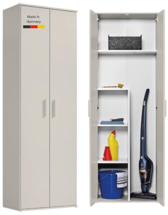 mokebo Mehrzweckschrank Besenschrank 'Der Lange' (60x180 cm) Made in Germany, aus Holz in Kaschmir, auch als Haushaltsschrank, Putzschrank, Vorratsschrank in Beige