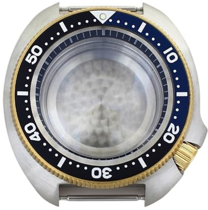 1 st 44 mm klockfodral i rostfritt stål Safirglas Vattentät for NH35 NH36NH34 4R36 Movt Mod Tuna mundelar Enkelriktad ram(Silvery Gold 5)