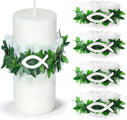 4 Stück Tropfschutz Kommunionkerze, Kommunionkerze Tropfschutz, Taufe Fisch Deko Kerzenrock, Tropfschutz Taufkerzen Weiß, Kerzendeko für Kerzen, Kommunion Deko, für Kerze Kommunion Taufe Hochzeit
