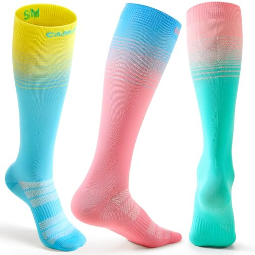 CAMBIVO Calze Compressione Graduata Donna Uomo 3Paia, Gambaletti Compressione 15-20 mmHg, Traspiranti Calzini Lunghe Elastiche per Yoga, Ciclismo, Sportive, Viaggi, Moda, Vene Varicose e Recupero