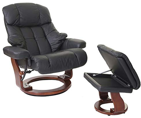 Robas Lund Relaxsessel Calgary XXL mit Hocker, bis 180 kg belastbar, Echtleder schwarz, Gestell Holz walnuss