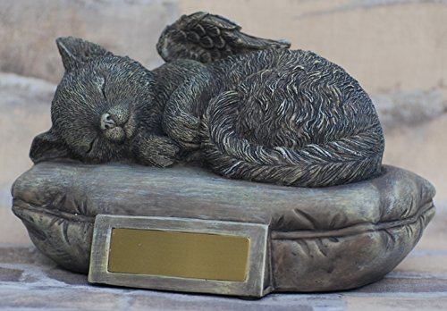 Mayer Chess Katzen Urne grau als Katzen-Engelfigur mit Gravurplatte, Tierurne