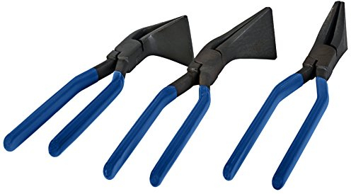 3-tlg. Abkantzangen Satz in BLAU/Biegezange Falzzange Blechzange gerade 0° abgewinkelte Ausführung/gebogen 90° 45° Länge bis 280 mm Zange Satz für Dachdecker und Klempner