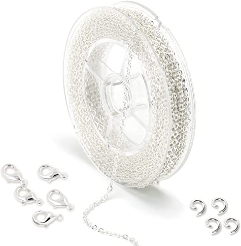 ALEXCRAFT 10m Chaîne Plate Croix Argent 1.5mm Kit 20 Mousquetons 50 Anneaux