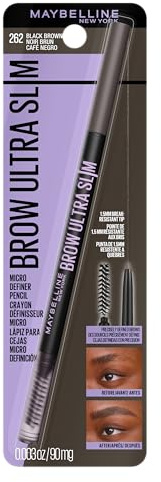 Maybelline Express Brow Ultra Slim Eyebrow Makeup, Brow Pencil with Precision Tip and Spoolie for Defined Eyebrows, Black Brown, 1 Count (Packaging May Vary)