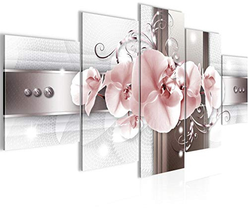 Runa Art Bild Wohnzimmer Schlafzimmer Blumen Orchidee 5 Teilig Abstrakt Grau Rosa Wandbilder auf Vlies Leinwand 008353b