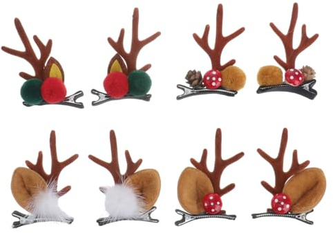 Lurrose Geweih Haarklammer 4 Paar niedliche Rentier Haarspangen Alligator Hirsch Horn und Ohren Haarnadeln für Weihnachten Party ()
