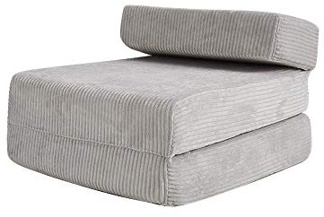 Panana Single Fold Out Z Bed Chair Comfortable Jumbo Cord Fabric Futon Sofa Folding Mattress for Guest Adult Kids (Light Grey)