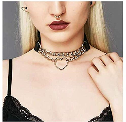 Bnmgh Halsreifen Halsketten, PU Leder Halsreif Love Heart Vintage Gothic Punk Halsreif Kostüm Rock Choker Halskette PU Leder Halsband Halsreif für Frauen Zubehör