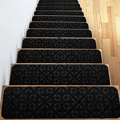 JYMYGS 20 x 76CM Stufenmatten innen 15 stück Antirutschstreifen Treppe Set, treppenstufen matten rechteckig selbstklebend zuschneidbar, Treppenteppich für Kinder, Älteste und Haustiere, Braun
