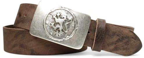 FRONHOFER Trachtengürtel Herren Ledergürtel Echtleder 4 cm, Löwe Gürtelschnalle Antiksilber 8 x 5 cm, Lederhosen Gürtel Wechselschnalle Druckknopf, Bundweite 90-125 cm, Oktoberfest, Made in Germany