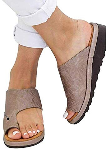 Kvinnors ortopediska sandaler med stor tåbenkorrigering med bågstöd Bekväm öppen tåsandal för sommarstrandresor (Color : Brown, Size : 40 EU)
